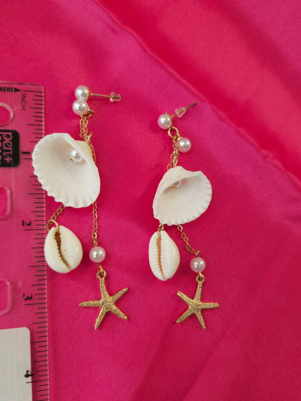 Natural‎ Seashell Drop Earrings - Beach Gold Starfish Design